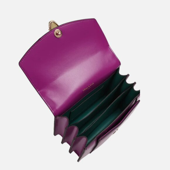 TIFFANY & FRED PARIS SERPENTINE FUCHSIA SMOOTH LEATHER TOP HANDLE CROSSBODY BAG - Picture 4 of 13